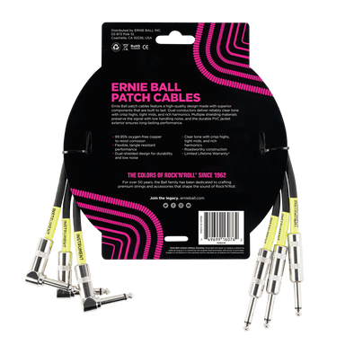 Ernie Ball 1.5 Straight / Angle Patch Cable 3-Pack - Black-Buzz Music