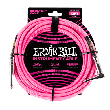 Ernie Ball 10 Braided Straight / Angle Instrument Cable - Neon Pink-Buzz Music