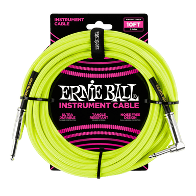 Ernie Ball 10 Braided Straight / Angle Instrument Cable Neon - Yellow-Buzz Music