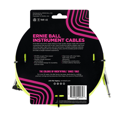 Ernie Ball 10 Braided Straight / Angle Instrument Cable Neon - Yellow-Buzz Music