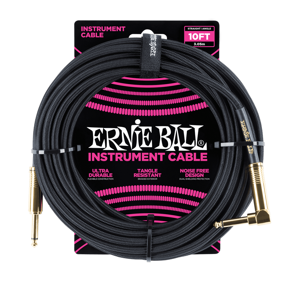 Ernie Ball 10 Braided Straight / Angle Instrument Cable - Black-Buzz Music