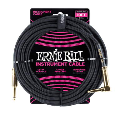 Ernie Ball 10 Braided Straight / Angle Instrument Cable - Black-Buzz Music