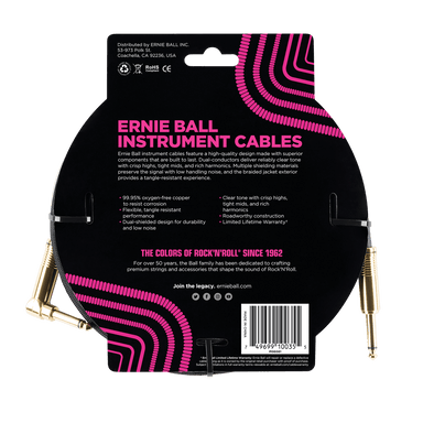 Ernie Ball 10 Braided Straight / Angle Instrument Cable - Black-Buzz Music