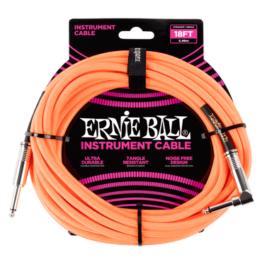 Ernie Ball 18 Braided Straight / Angle Instrument Cable - Neon Orange-Buzz Music