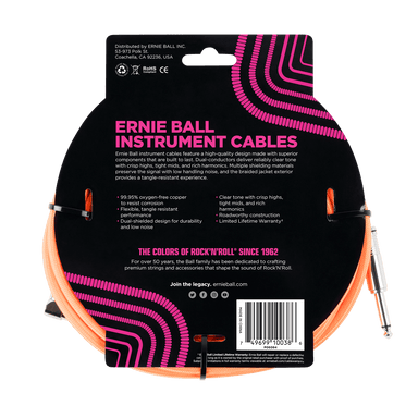 Ernie Ball 18 Braided Straight / Angle Instrument Cable - Neon Orange-Buzz Music