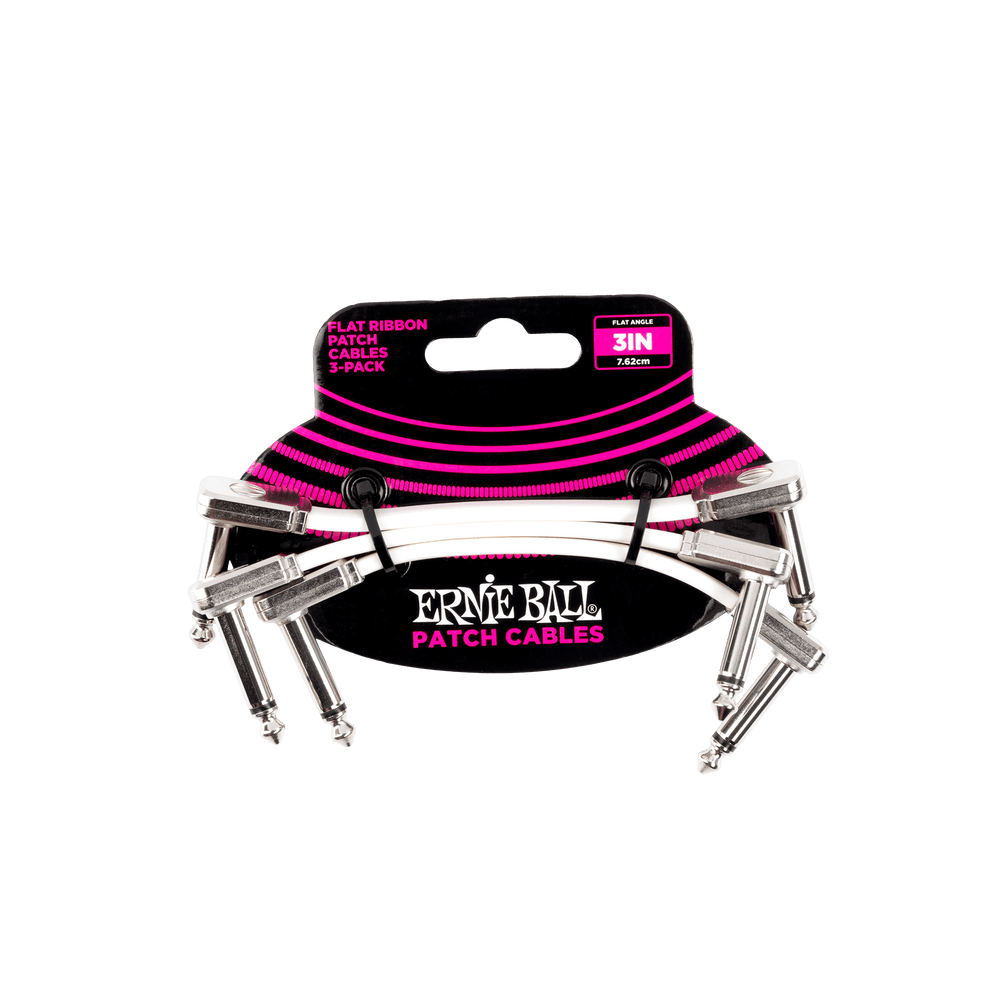 Ernie Ball 3In Flat Ribbon Patch Cable White 3 Pack - White-Buzz Music