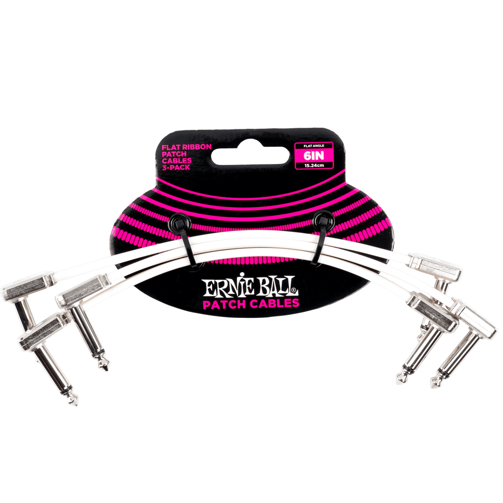 Ernie Ball 6In Flat Ribbon Patch Cable White 3 Pack - White-Buzz Music