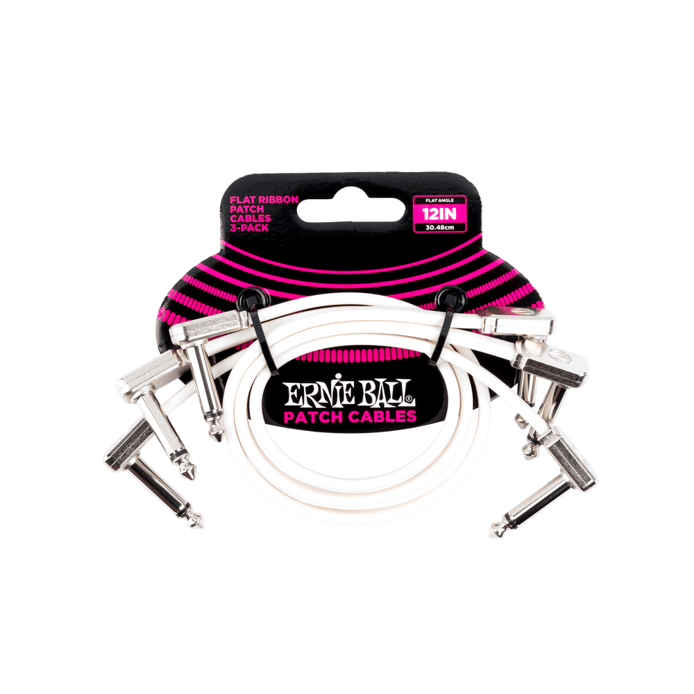 Ernie Ball 12In Flat Ribbon Patch Cable White 3 Pack - White-Buzz Music