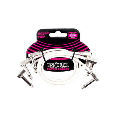 Ernie Ball 12In Flat Ribbon Patch Cable White 3 Pack - White-Buzz Music