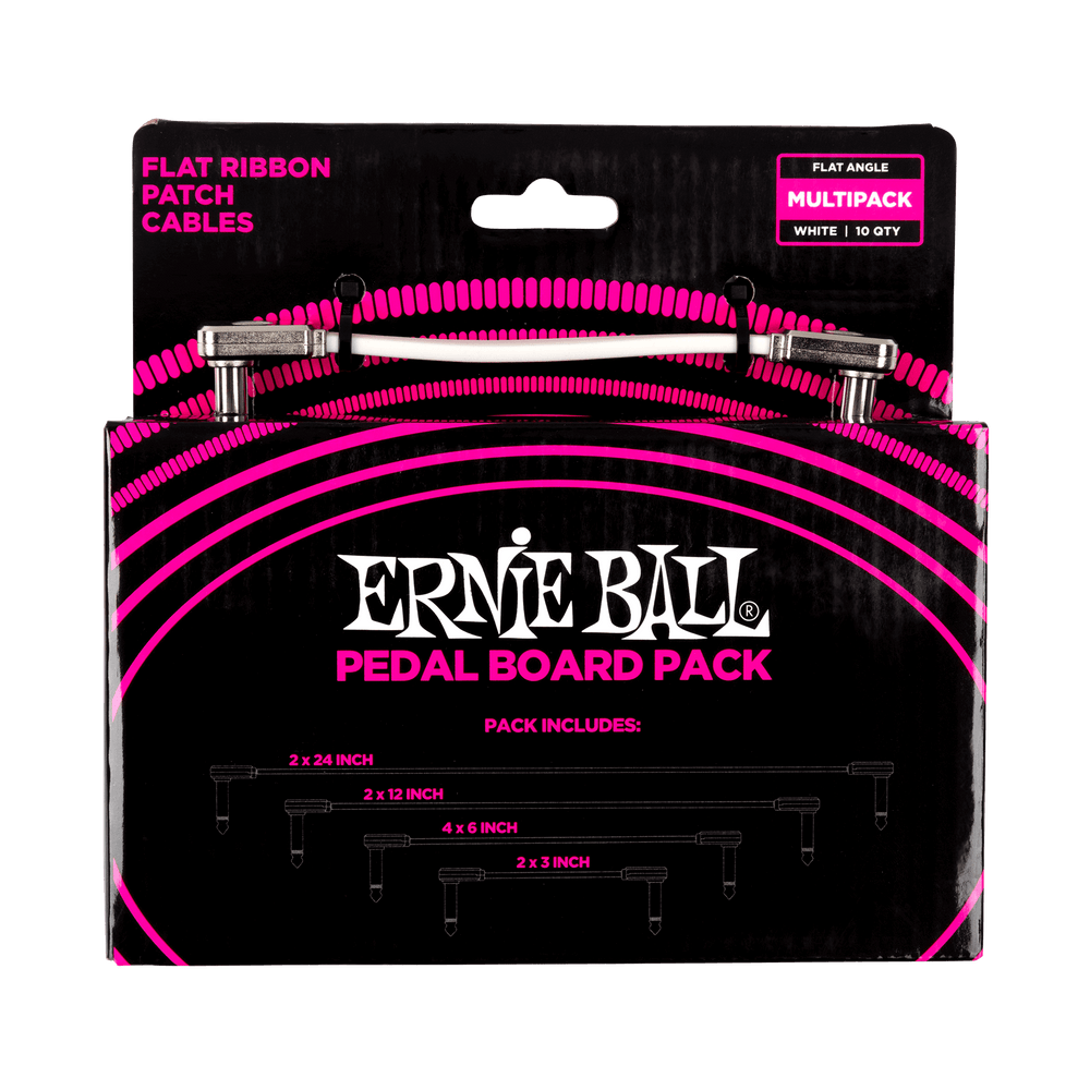 Ernie Ball Flat Ribbon Patch Cables Pedalboard Multi-Pack - White-Buzz Music