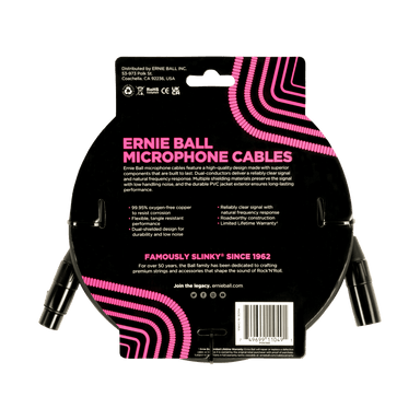 Ernie Ball 20Ft Male Female Xlr Microphone Cable Black-Buzz Music