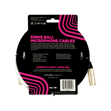 Ernie Ball 20Ft Male Female Xlr Microphone Cable White-Buzz Music