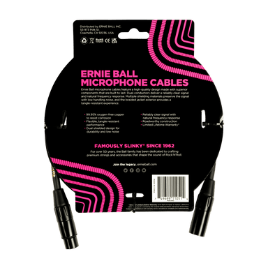 Ernie Ball 5Ft Braided Male Female Xlr Microphone Cable Black-Buzz Music