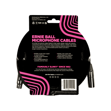 Ernie Ball 15Ft Braided Male Female Xlr Microphone Cable Black-Buzz Music