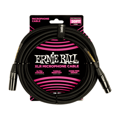 Ernie Ball 20Ft Braided Male Female Xlr Microphone Cable Black-Buzz Music