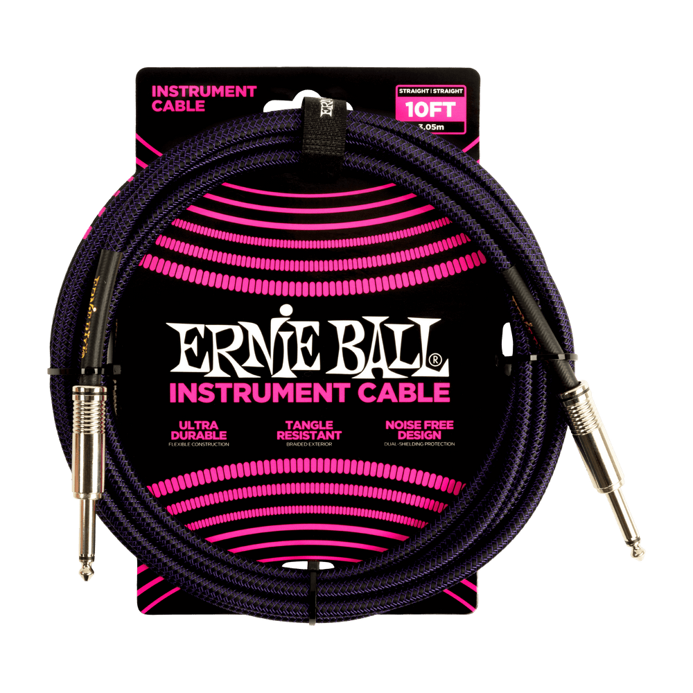 Ernie Ball 10Ft Braided Straight Straight Inst Cable Purple Black-Buzz Music