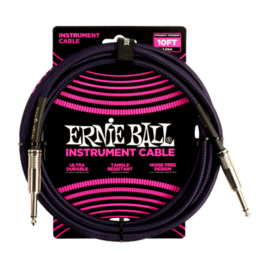 Ernie Ball 10Ft Braided Straight Straight Inst Cable Purple Black-Buzz Music