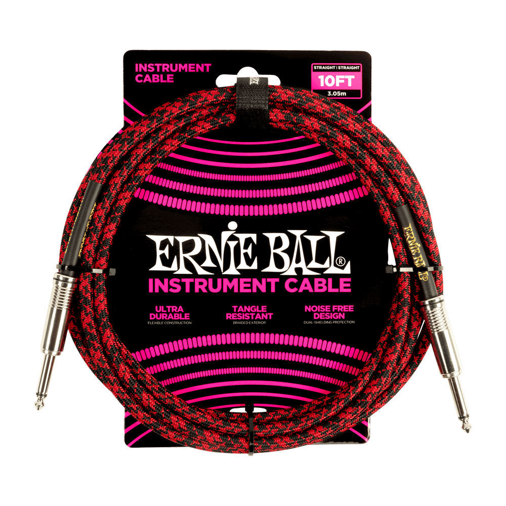 Ernie Ball 10Ft Braided Straight Straight Inst Cable Red Black-Buzz Music