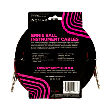 Ernie Ball 10Ft Braided Straight Straight Inst Cable Red Black-Buzz Music