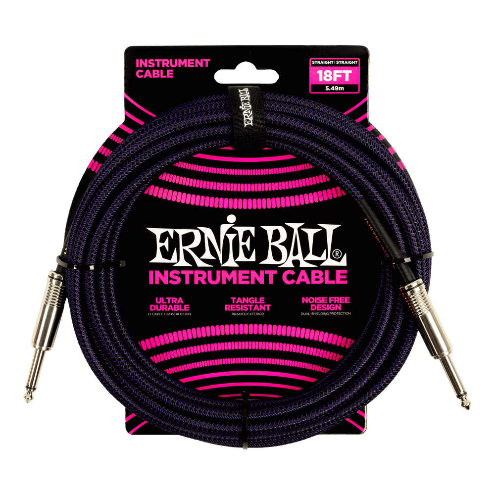 Ernie Ball 18Ft Braided Straight Straight Inst Cable Purple Black-Buzz Music