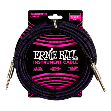 Ernie Ball 18Ft Braided Straight Straight Inst Cable Purple Black-Buzz Music