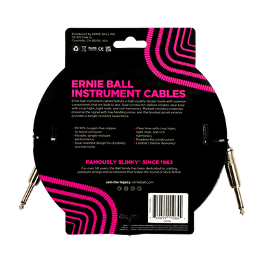 Ernie Ball 18Ft Braided Straight Straight Inst Cable Purple Black-Buzz Music