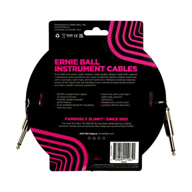 Ernie Ball 18Ft Braided Straight Straight Inst Cable Red Black-Buzz Music