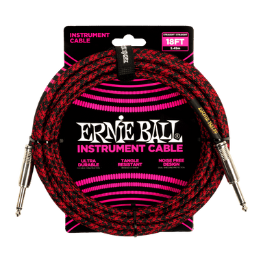 Ernie Ball 18Ft Braided Straight Straight Inst Cable Red Black-Buzz Music