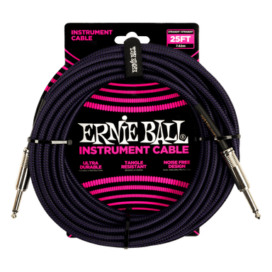 Ernie Ball 25Ft Braided Straight Straight Inst Cable Purple Black-Buzz Music