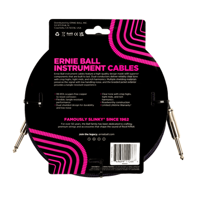 Ernie Ball 25Ft Braided Straight Straight Inst Cable Purple Black-Buzz Music