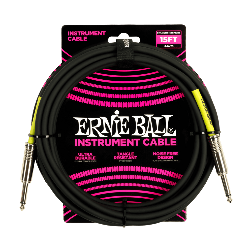 Ernie Ball 15Ft Pvc Straight Straight Inst Cable Black-Buzz Music