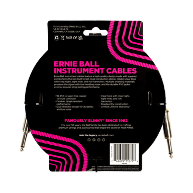 Ernie Ball 15Ft Pvc Straight Straight Inst Cable Black-Buzz Music