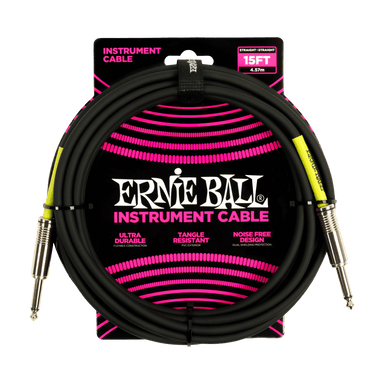 Ernie Ball 15Ft Pvc Straight Straight Inst Cable Black-Buzz Music