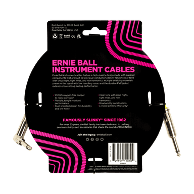 Ernie Ball 15Ft Pvc Straight Angle Inst Cable White-Buzz Music