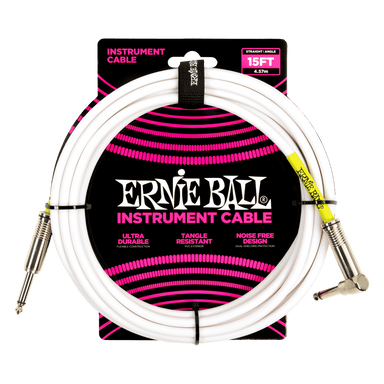 Ernie Ball 15Ft Pvc Straight Angle Inst Cable White-Buzz Music