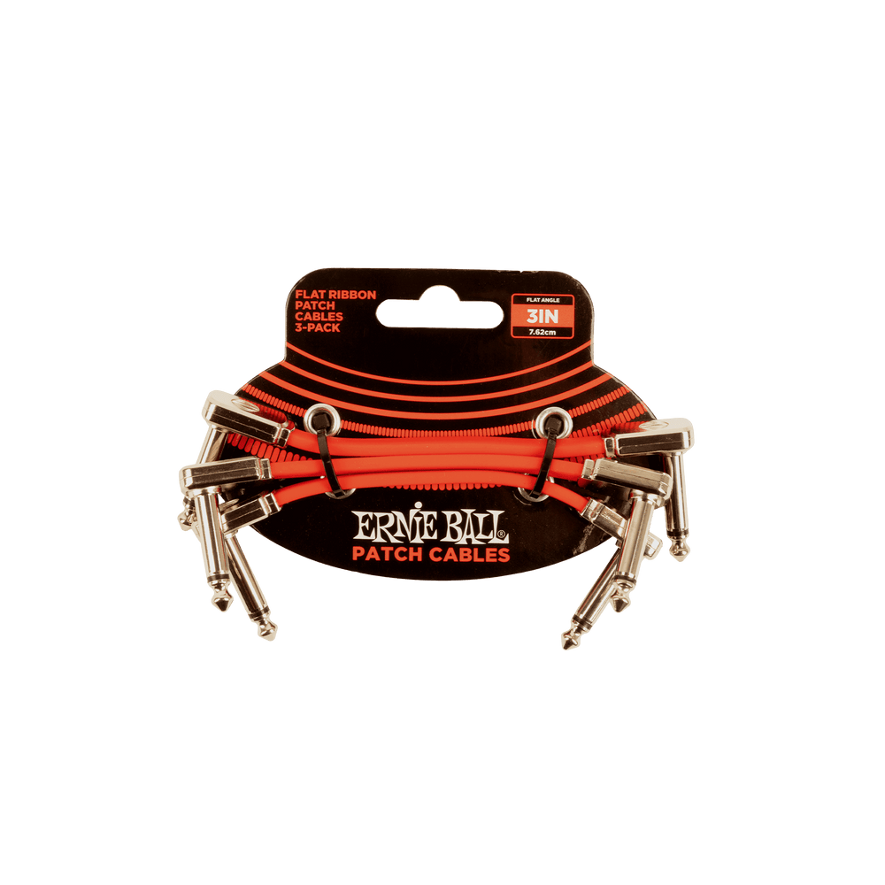 Ernie Ball 3 Flat Ribbon Patch Cable Red 3-Pack-Buzz Music