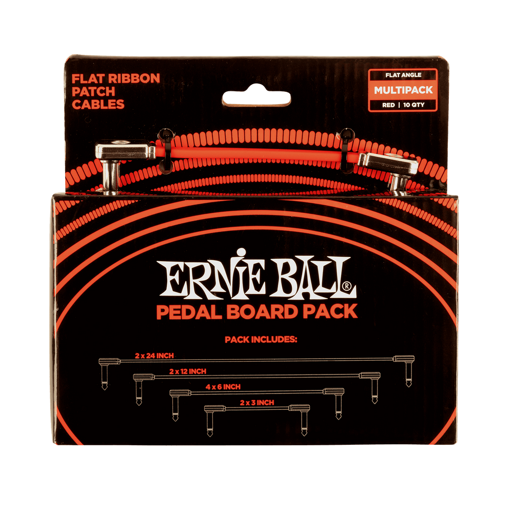 Ernie Ball Flat Ribbon Patch Cables Pedalboard Multi-Pack - Red-Buzz Music