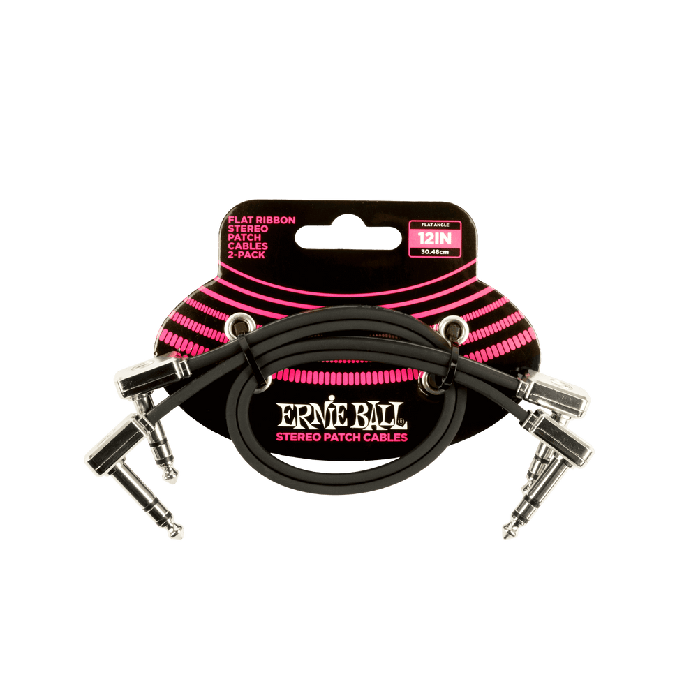 Ernie Ball 12 Flat Ribbon Stereo Patch Cable Black 2 Pack-Buzz Music