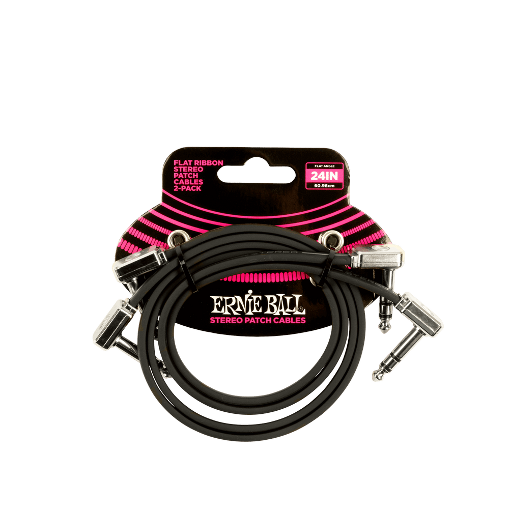 Ernie Ball 24 Flat Ribbon Stereo Patch Cable Black 2 Pack-Buzz Music