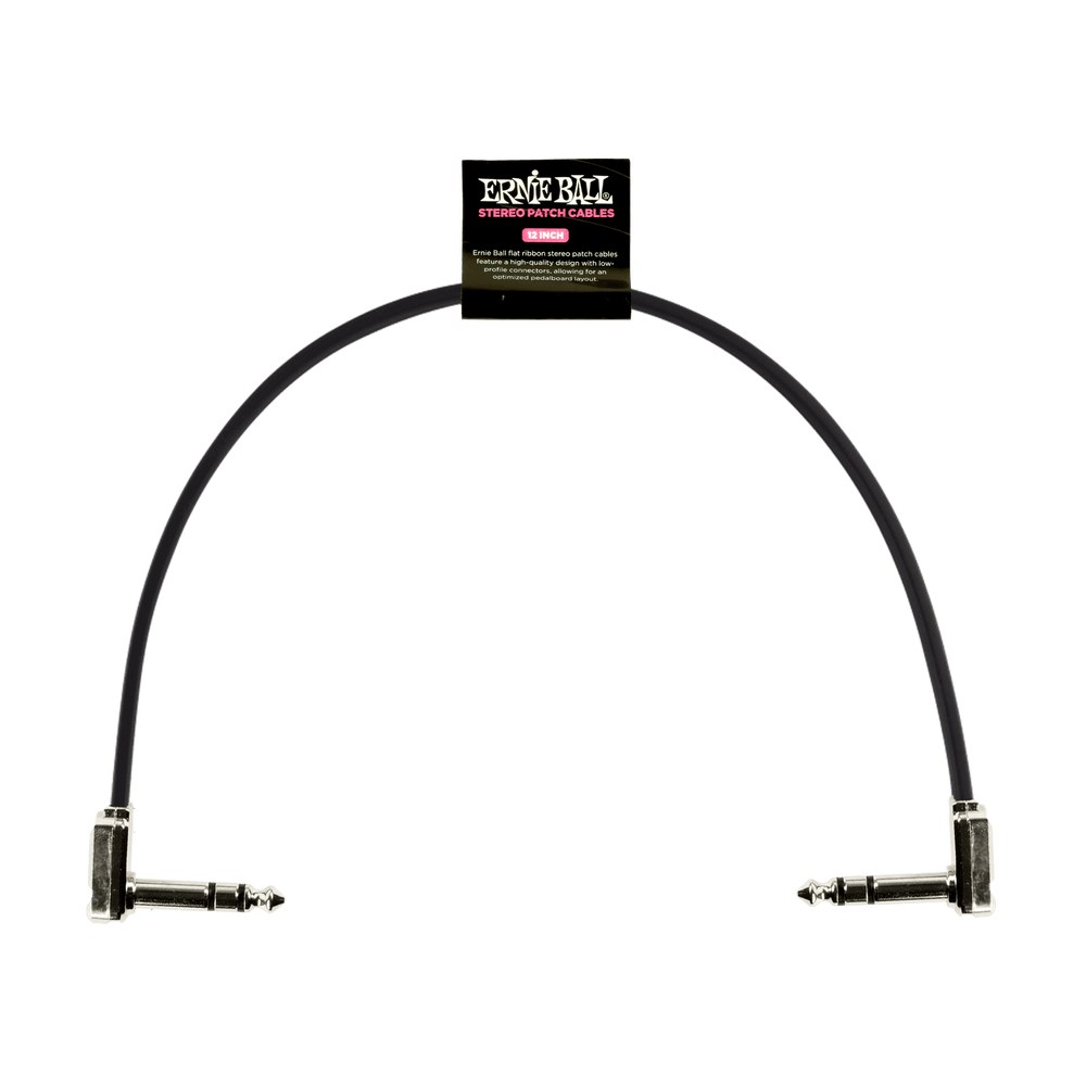 Ernie Ball 12 Flat Ribbon Stereo Patch Cable Black Single-Buzz Music