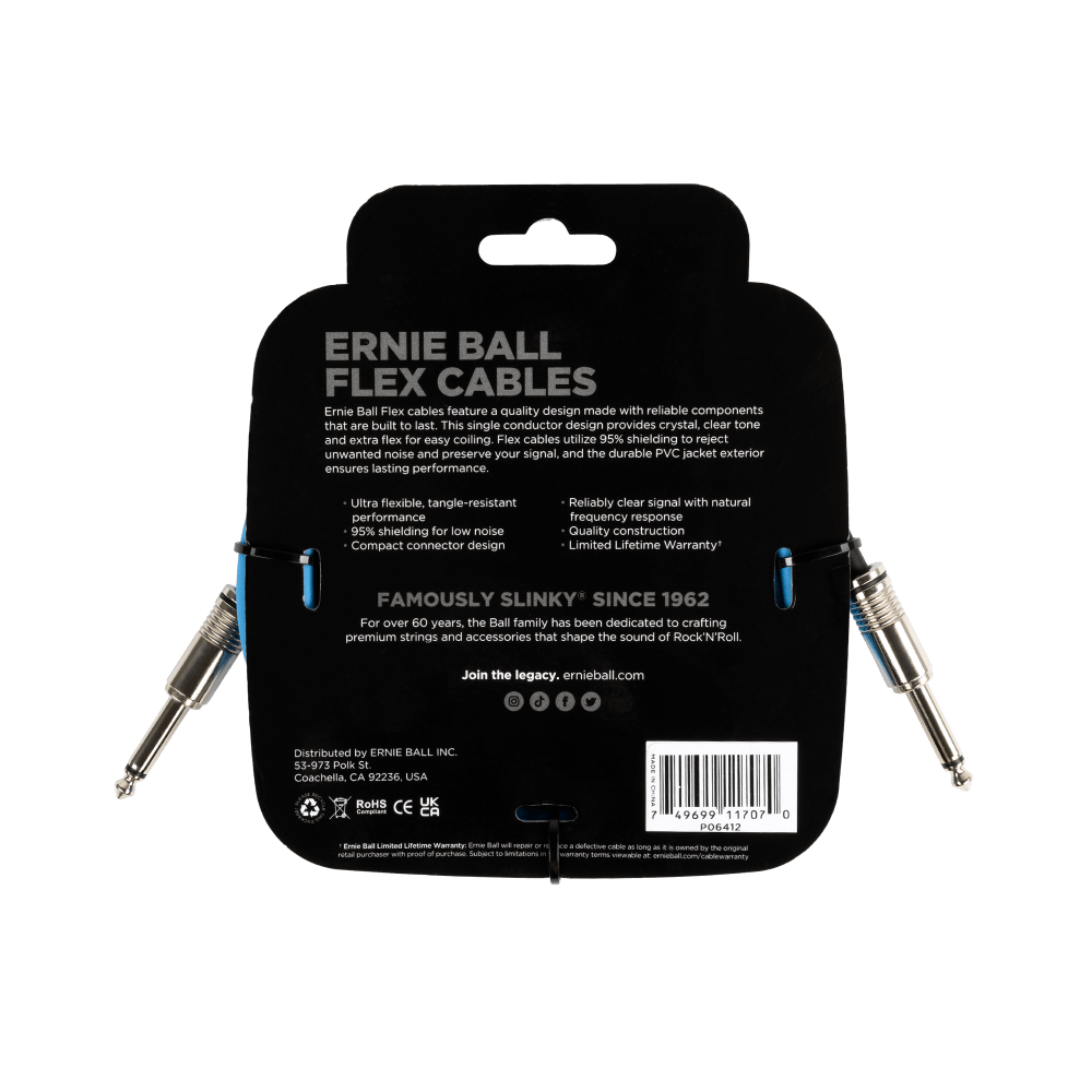 Ernie Ball Flex Instrument Cable Straight/Straight 10Ft - Blue-Buzz Music