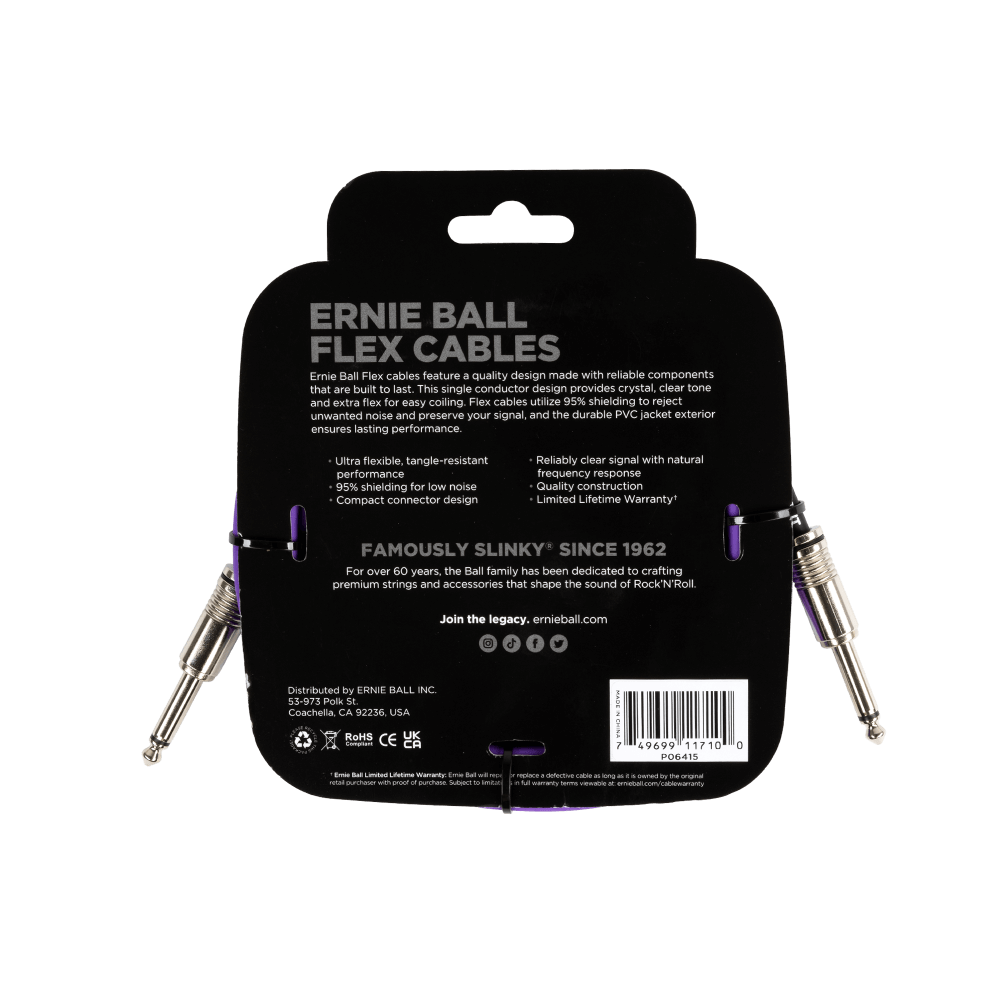 Ernie Ball Flex Instrument Cable Straight/Straight 10Ft - Purple-Buzz Music