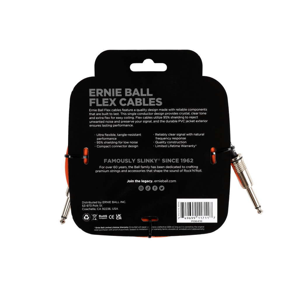 Ernie Ball Flex Instrument Cable Straight/Straight 10Ft - Orange-Buzz Music