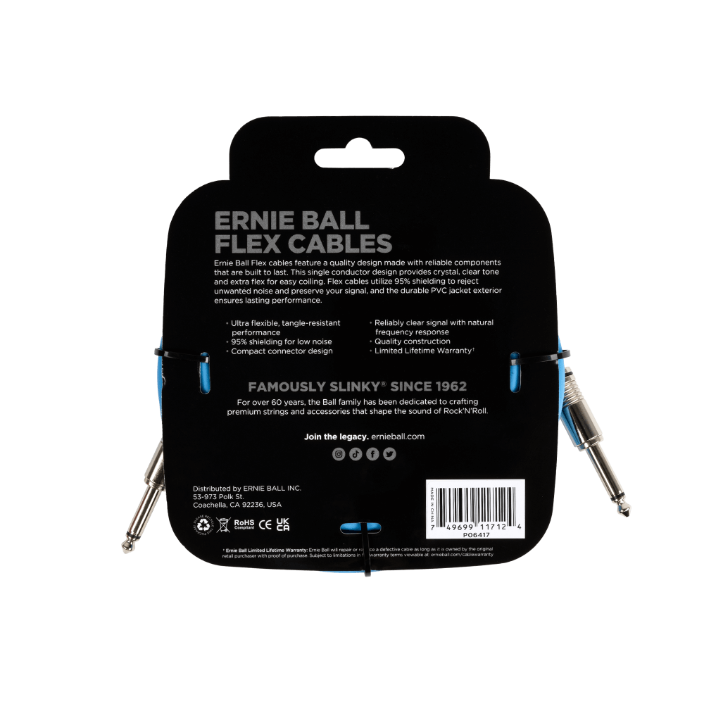 Ernie Ball Flex Instrument Cable Straight/Straight 20Ft - Blue-Buzz Music