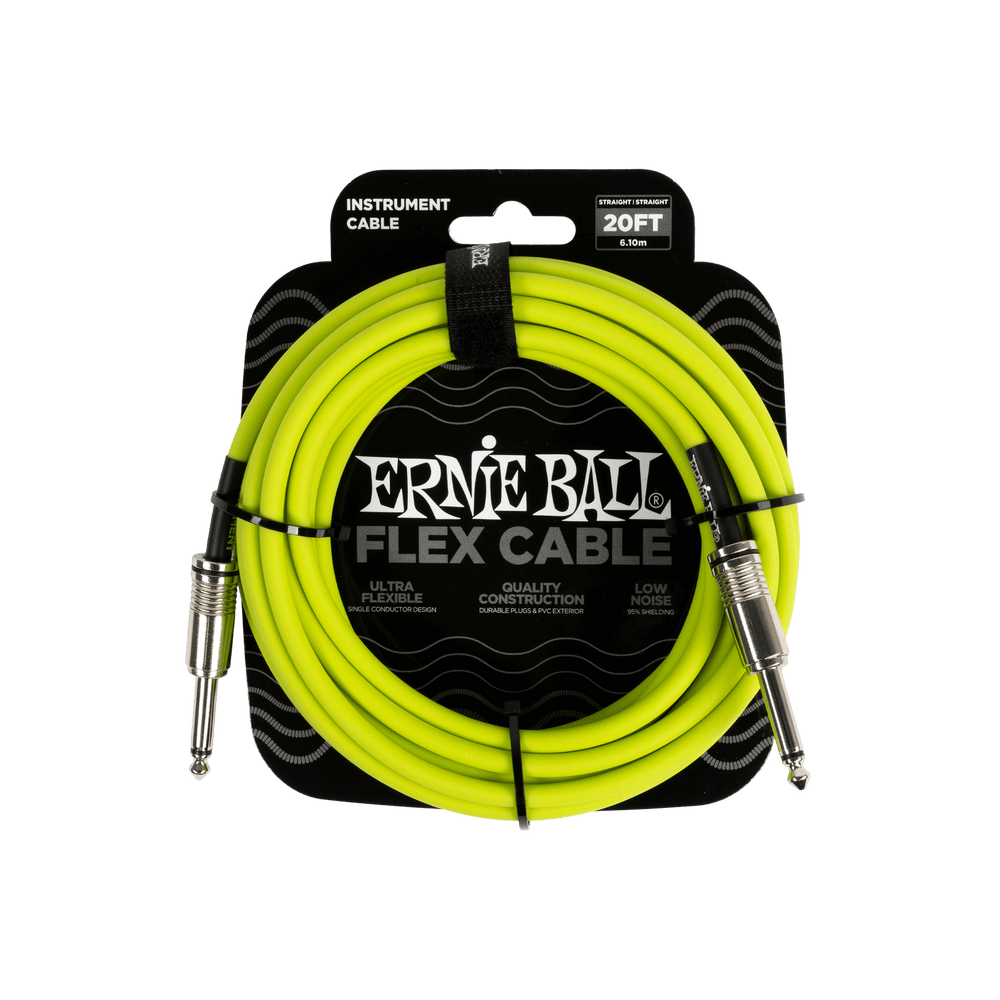 Ernie Ball Flex Instrument Cable Straight/Straight 20Ft - Green-Buzz Music