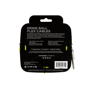 Ernie Ball Flex Instrument Cable Straight/Straight 20Ft - Green-Buzz Music