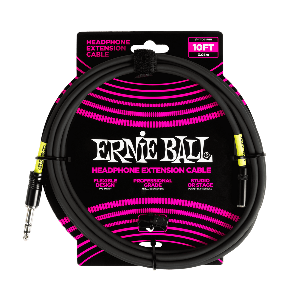 Ernie Ball Headphone Extension Cable 1/4 To 3.5Mm 10Ft - Black-Buzz Music