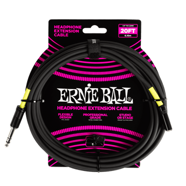 Ernie Ball Headphone Extension Cable 1/4 To 3.5Mm 20Ft - Black-Buzz Music