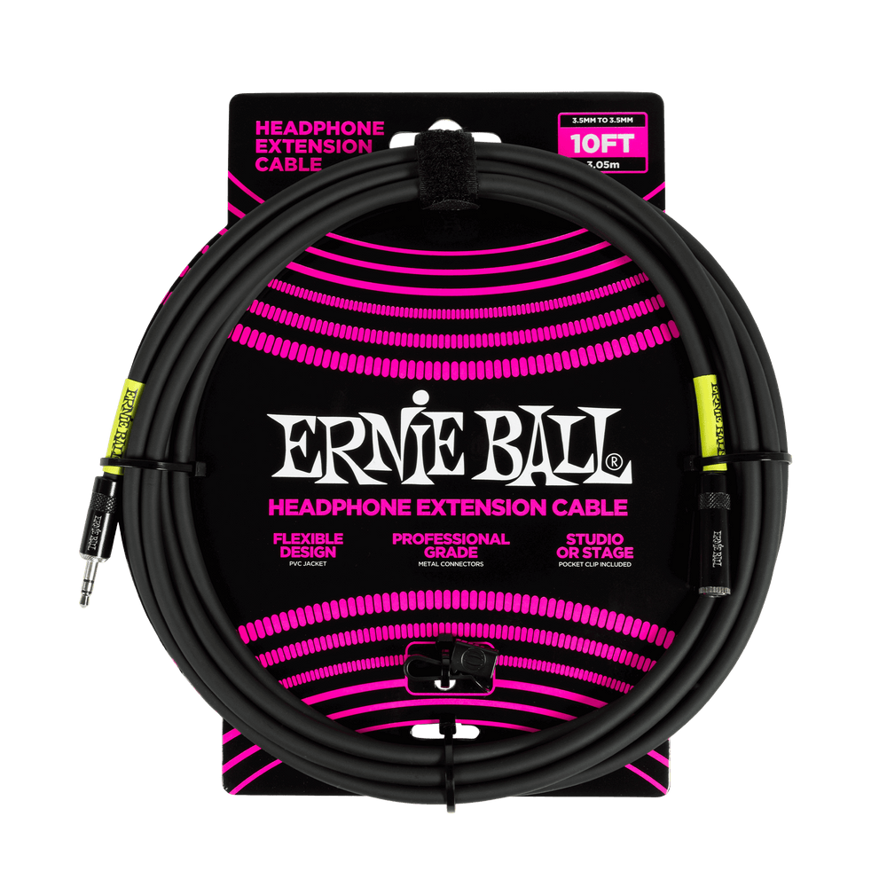 Ernie Ball Headphone Extension Cable 3.5Mm To 3.5Mm 10Ft - Black-Buzz Music