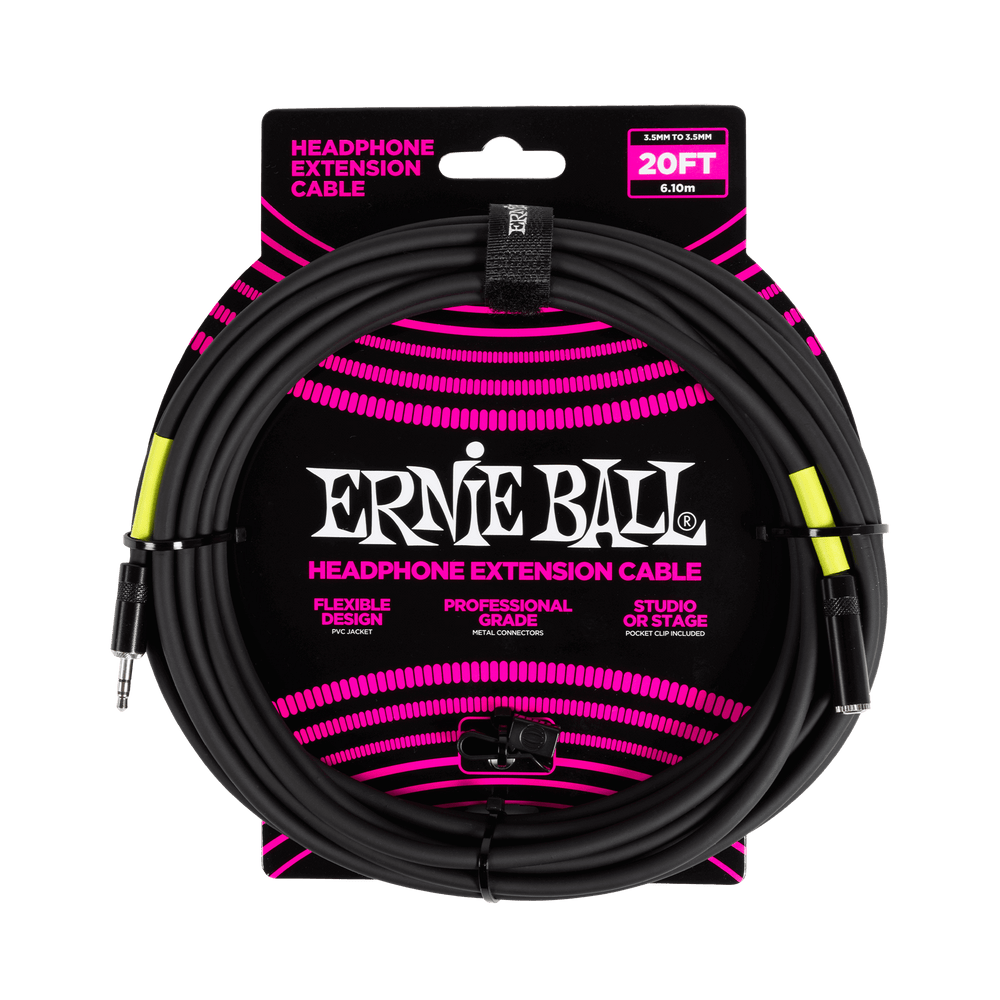 Ernie Ball Headphone Extension Cable 3.5Mm To 3.5Mm 20Ft - Black-Buzz Music